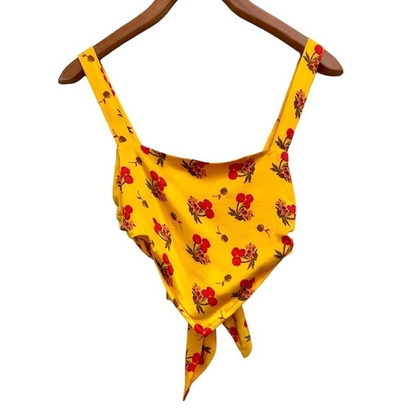 Urban Outfitters UO Jade Scarf Cami Yellow Cherry Print Tie Back Cropped Tank XS - Picture 5 of 14